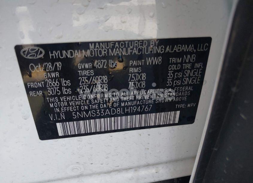 Photo 9 of 2020 Hyundai Santa FE SEL (VIN 5NMS33AD8LH194767)