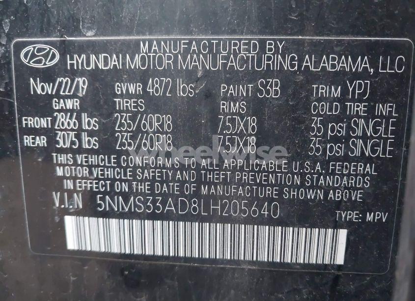 Photo 9 of 2020 Hyundai Santa FE SEL (VIN 5NMS33AD8LH205640)