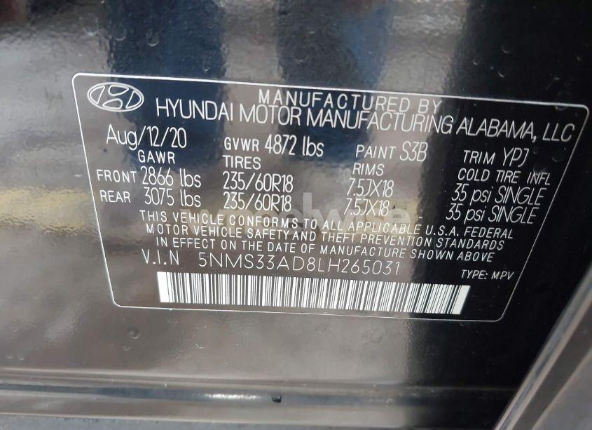 Photo 9 of 2020 Hyundai Santa FE SEL (VIN 5NMS33AD8LH265031)