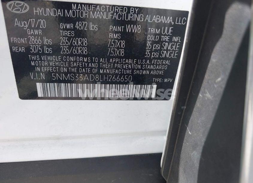 Photo 9 of 2020 Hyundai Santa FE SEL (VIN 5NMS33AD8LH266650)