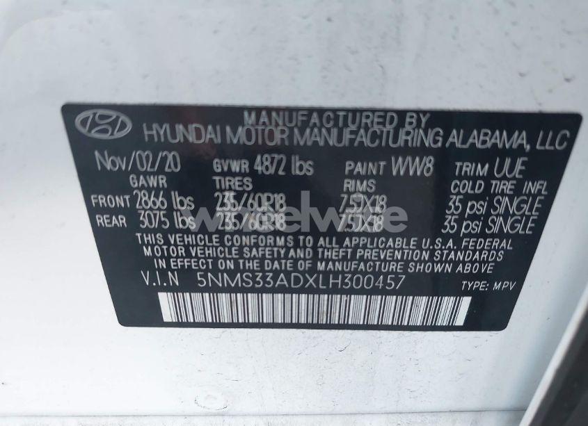 Photo 9 of 2020 Hyundai Santa FE SEL (VIN 5NMS33ADXLH300457)