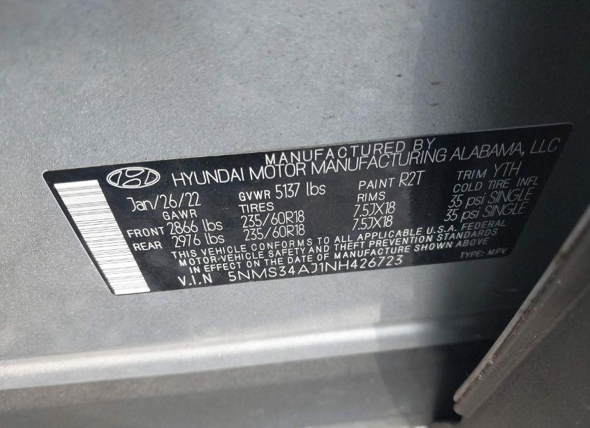 Photo 9 of 2022 Hyundai Santa FE SEL (VIN 5NMS34AJ1NH426723)