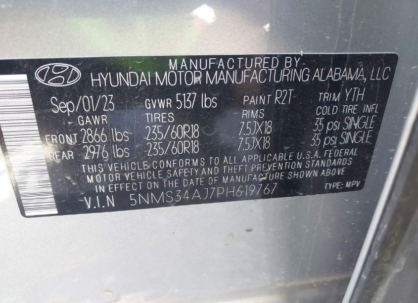 Photo 9 of 2023 Hyundai Santa FE SEL (VIN 5NMS34AJ7PH619767)