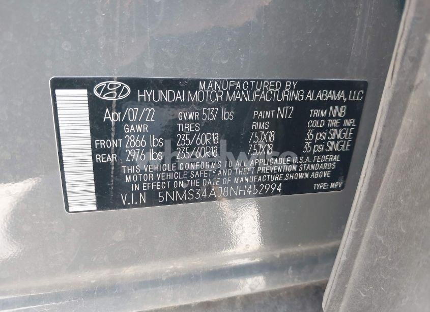 Photo 9 of 2022 Hyundai Santa FE SEL (VIN 5NMS34AJ8NH452994)