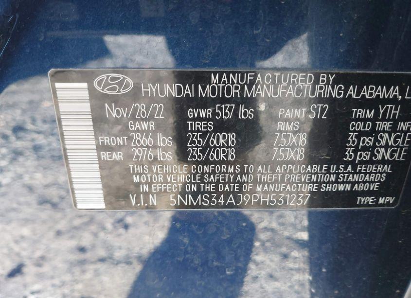 Photo 9 of 2023 Hyundai Santa FE SEL (VIN 5NMS34AJ9PH531237)