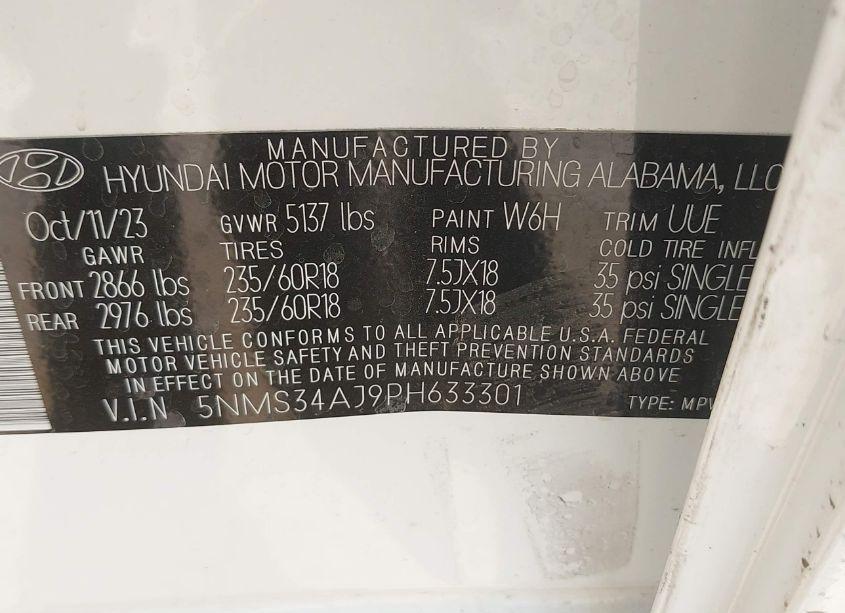 Photo 9 of 2023 Hyundai Santa FE SEL (VIN 5NMS34AJ9PH633301)