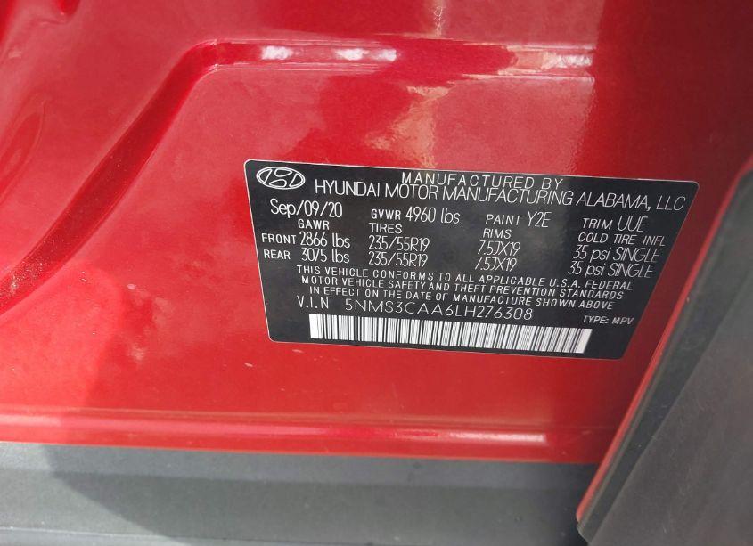 Photo 9 of 2020 Hyundai Santa FE SEL 2.0T (VIN 5NMS3CAA6LH276308)