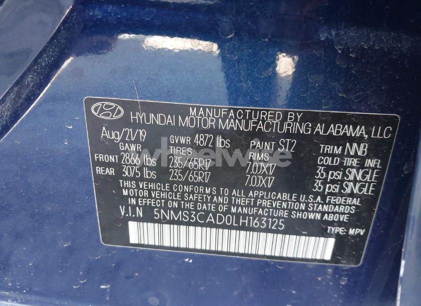 Photo 9 of 2020 Hyundai Santa FE SEL (VIN 5NMS3CAD0LH163125)