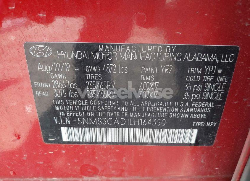 Photo 9 of 2020 Hyundai Santa FE SEL (VIN 5NMS3CAD1LH164350)