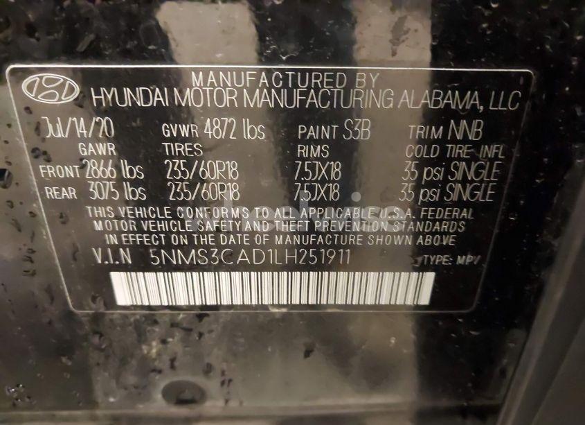 Photo 9 of 2020 Hyundai Santa FE SEL (VIN 5NMS3CAD1LH251911)