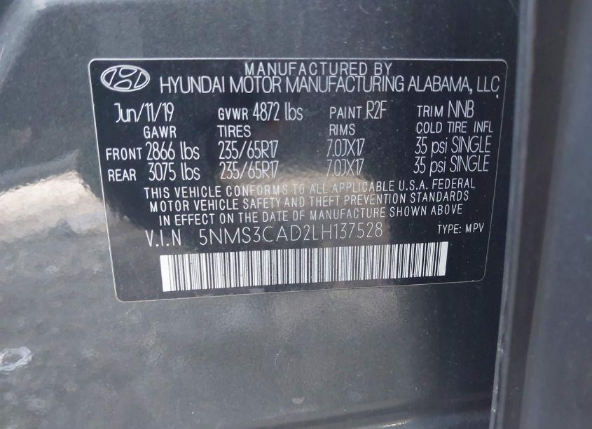 Photo 9 of 2020 Hyundai Santa FE SEL (VIN 5NMS3CAD2LH137528)