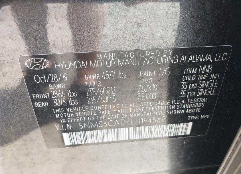 Photo 9 of 2020 Hyundai Santa FE SEL (VIN 5NMS3CAD4LH194569)