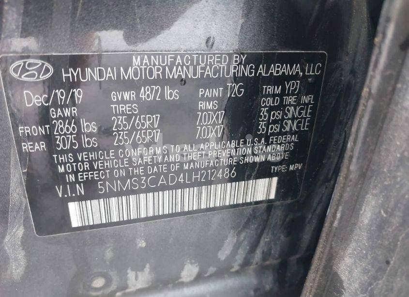 Photo 9 of 2020 Hyundai Santa FE SEL (VIN 5NMS3CAD4LH212486)