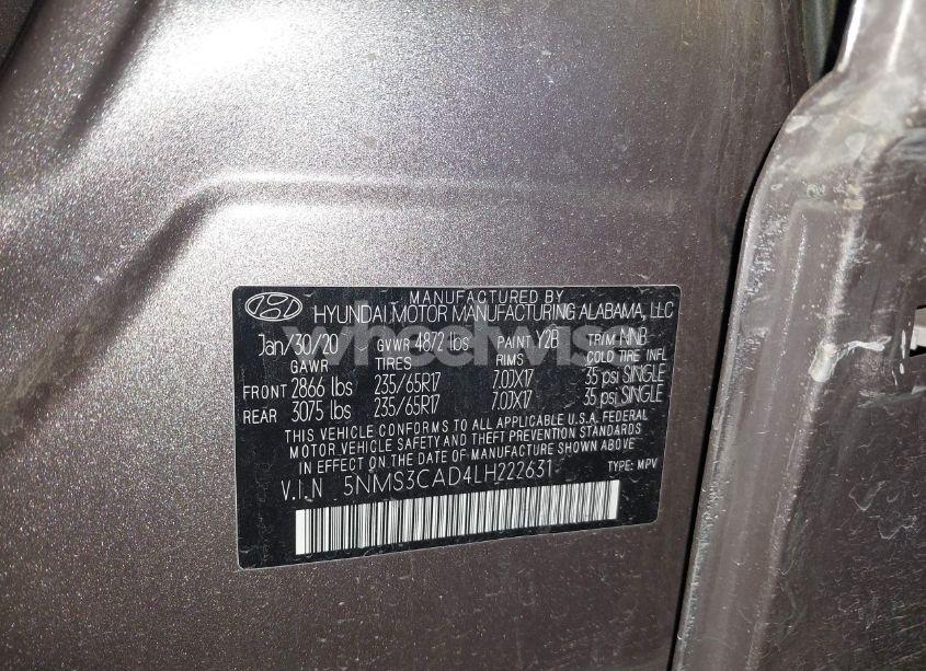 Photo 9 of 2020 Hyundai Santa FE SEL (VIN 5NMS3CAD4LH222631)