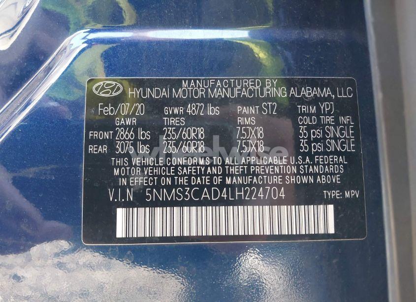 Photo 9 of 2020 Hyundai Santa FE SEL (VIN 5NMS3CAD4LH224704)