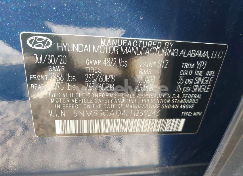 Photo 9 of 2020 Hyundai Santa FE SEL (VIN 5NMS3CAD4LH259243)