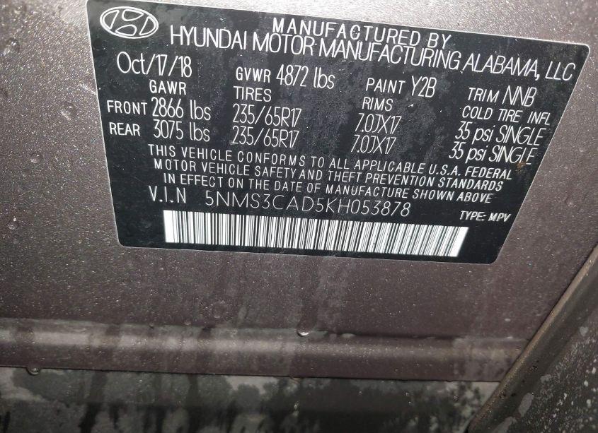 Photo 9 of 2019 Hyundai Santa FE SEL (VIN 5NMS3CAD5KH053878)