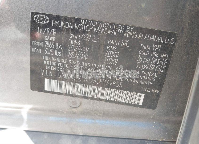 Photo 9 of 2020 Hyundai Santa FE SEL (VIN 5NMS3CAD5LH139855)