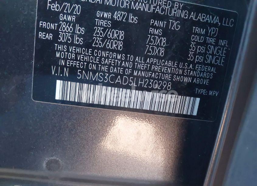 Photo 9 of 2020 Hyundai Santa FE SEL (VIN 5NMS3CAD5LH230298)