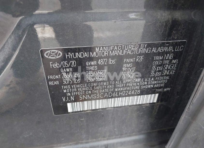 Photo 9 of 2020 Hyundai Santa FE SEL (VIN 5NMS3CAD6LH224428)