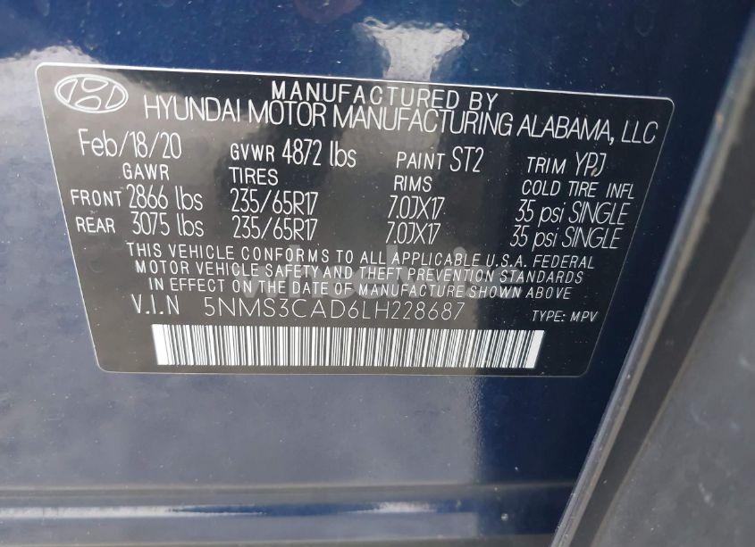 Photo 9 of 2020 Hyundai Santa FE SEL (VIN 5NMS3CAD6LH228687)