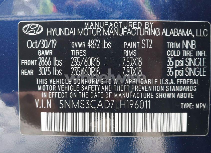 Photo 9 of 2020 Hyundai Santa FE SEL (VIN 5NMS3CAD7LH196011)