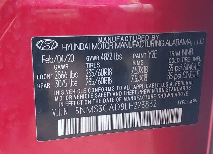 Photo 9 of 2020 Hyundai Santa FE SEL (VIN 5NMS3CAD8LH223832)