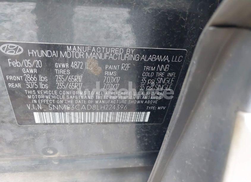Photo 9 of 2020 Hyundai Santa FE SEL (VIN 5NMS3CAD8LH224396)