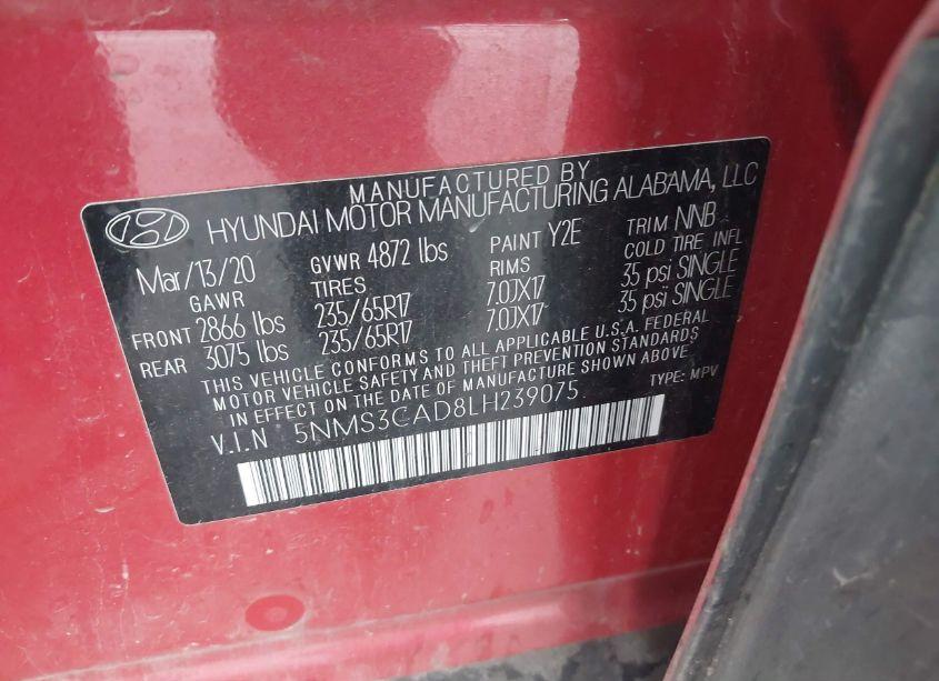 Photo 9 of 2020 Hyundai Santa FE SEL (VIN 5NMS3CAD8LH239075)