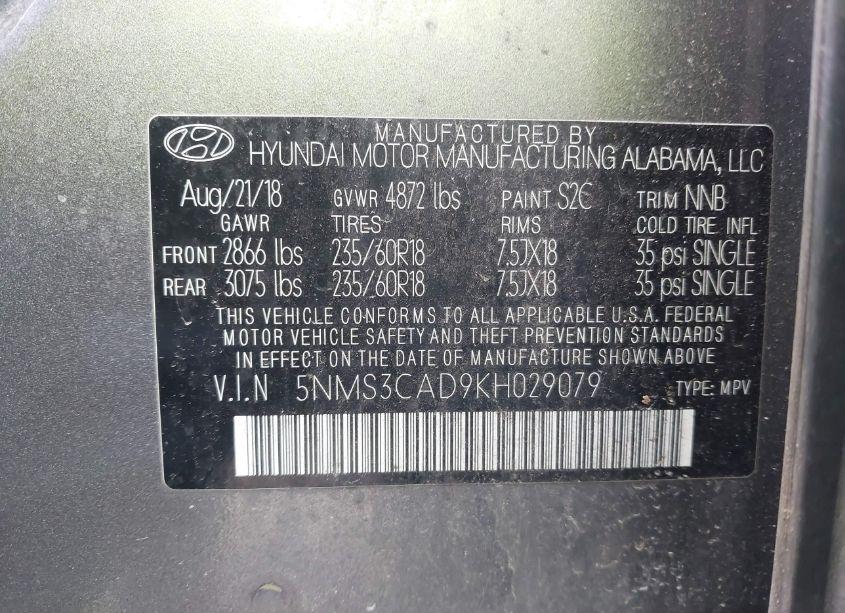 Photo 9 of 2019 Hyundai Santa FE SEL PLUS (VIN 5NMS3CAD9KH029079)