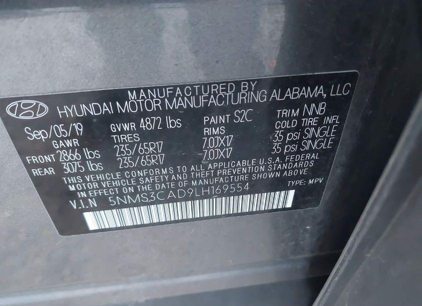 Photo 9 of 2020 Hyundai Santa FE SEL (VIN 5NMS3CAD9LH169554)