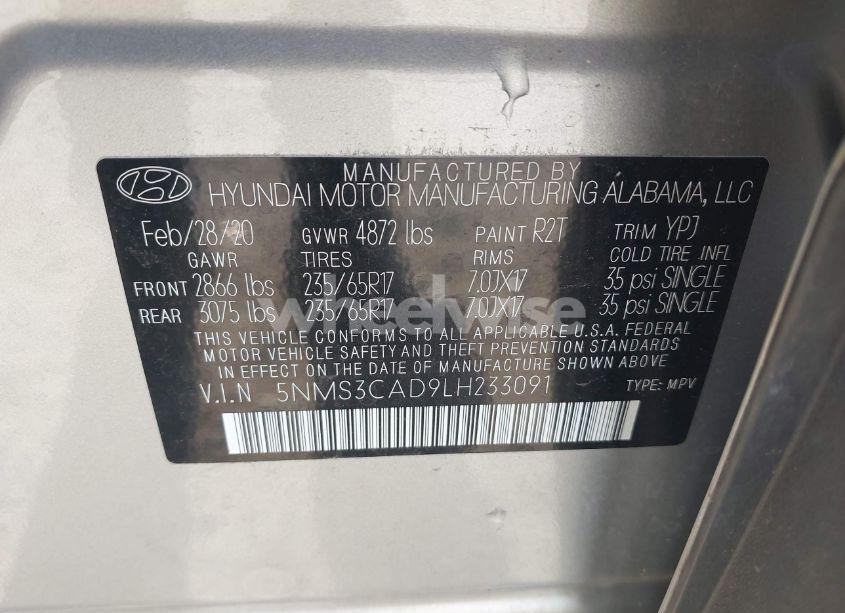 Photo 9 of 2020 Hyundai Santa FE SEL (VIN 5NMS3CAD9LH233091)