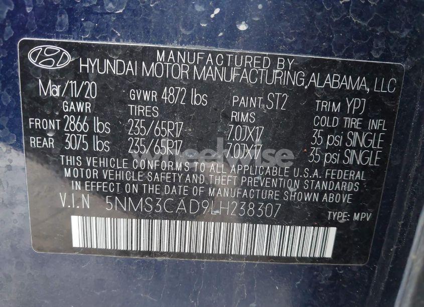 Photo 9 of 2020 Hyundai Santa FE SEL (VIN 5NMS3CAD9LH238307)