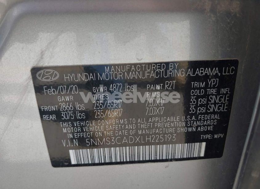 Photo 9 of 2020 Hyundai Santa FE SEL (VIN 5NMS3CADXLH225193)