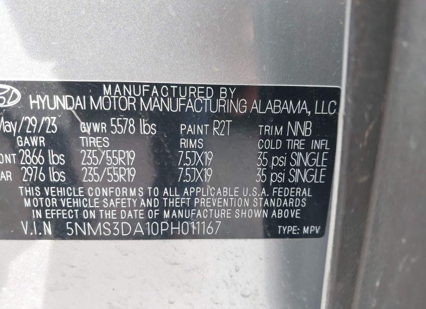 Photo 9 of 2023 Hyundai Santa FE HYBRID SEL PREMIUM (VIN 5NMS3DA10PH011167)