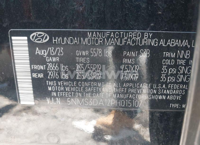 Photo 9 of 2023 Hyundai Santa FE HYBRID SEL PREMIUM (VIN 5NMS3DA12PH015107)