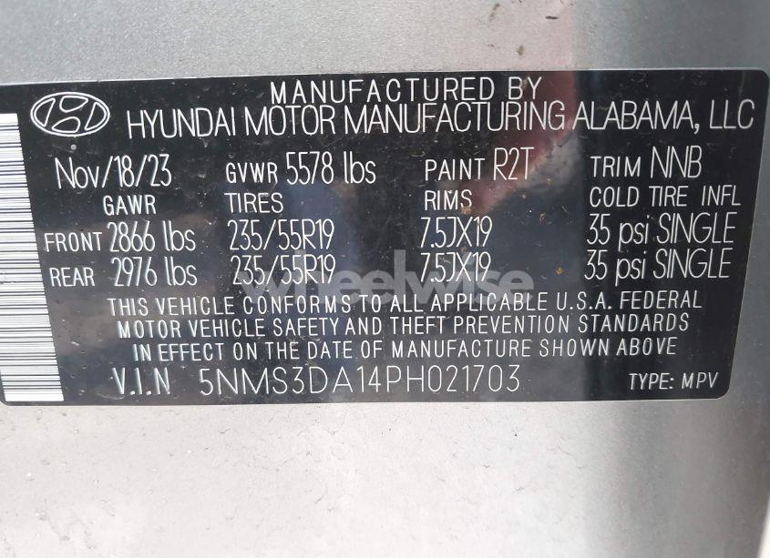 Photo 9 of 2023 Hyundai Santa FE HYBRID SEL PREMIUM (VIN 5NMS3DA14PH021703)