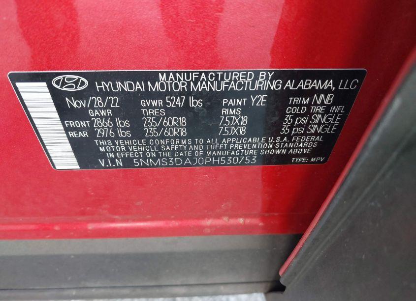 Photo 9 of 2023 Hyundai Santa FE SEL (VIN 5NMS3DAJ0PH530753)