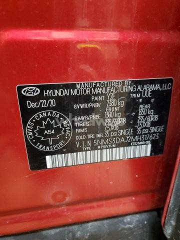 Photo 11 of 2021 HYUNDAI SANTA FE SEL (VIN 5NMS3DAJ2MH317623)