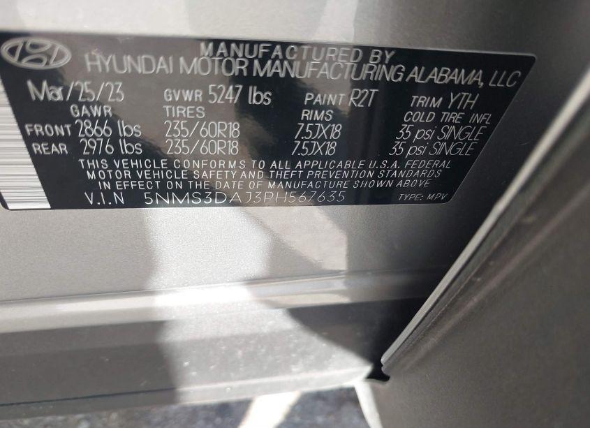 Photo 9 of 2023 Hyundai Santa FE SEL (VIN 5NMS3DAJ3PH567635)