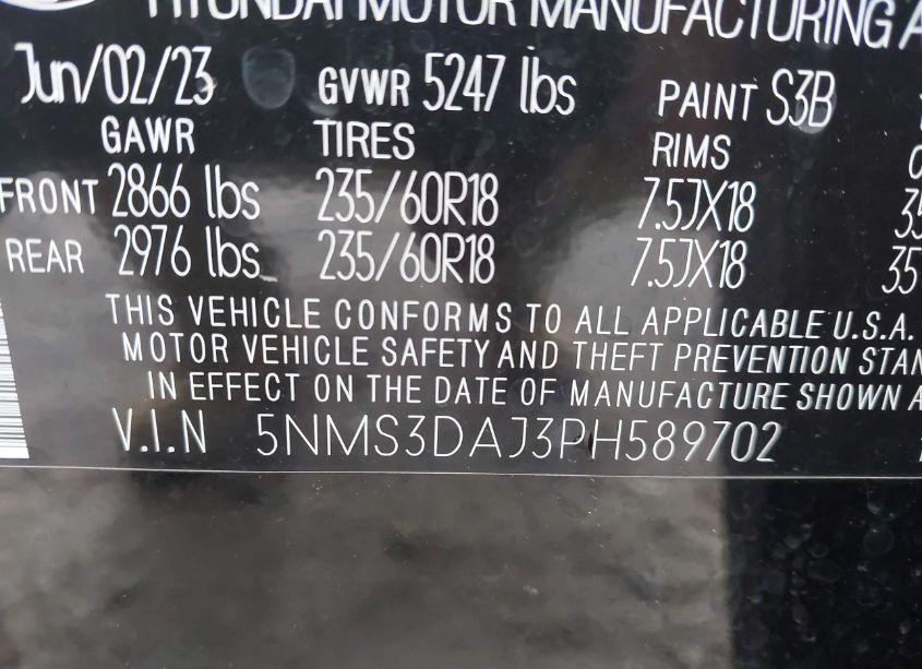 Photo 9 of 2023 Hyundai Santa FE SEL (VIN 5NMS3DAJ3PH589702)