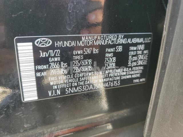 Photo 5 of 2022 HYUNDAI SANTA FE SEL (VIN 5NMS3DAJ5NH476153)