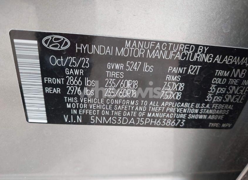 Photo 9 of 2023 Hyundai Santa FE SEL (VIN 5NMS3DAJ5PH638673)