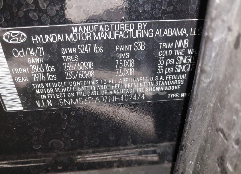 Photo 9 of 2022 Hyundai Santa FE SEL (VIN 5NMS3DAJ7NH402474)