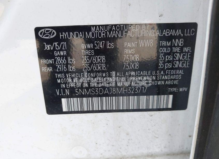 Photo 9 of 2021 Hyundai Santa FE SEL (VIN 5NMS3DAJ8MH323717)