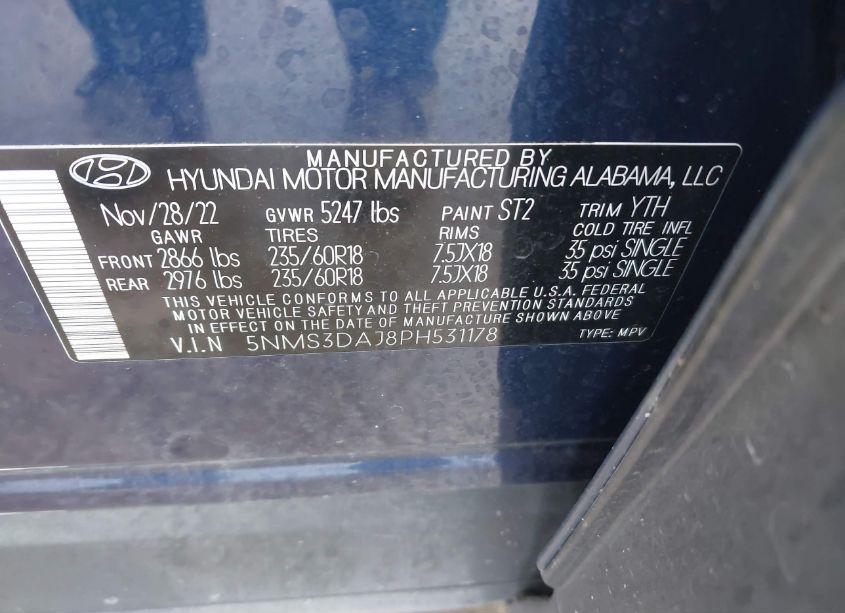 Photo 9 of 2023 Hyundai Santa FE SEL (VIN 5NMS3DAJ8PH531178)