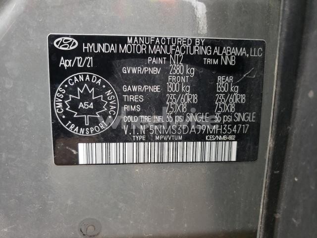 Photo 11 of 2021 HYUNDAI SANTA FE SEL (VIN 5NMS3DAJ9MH354717)