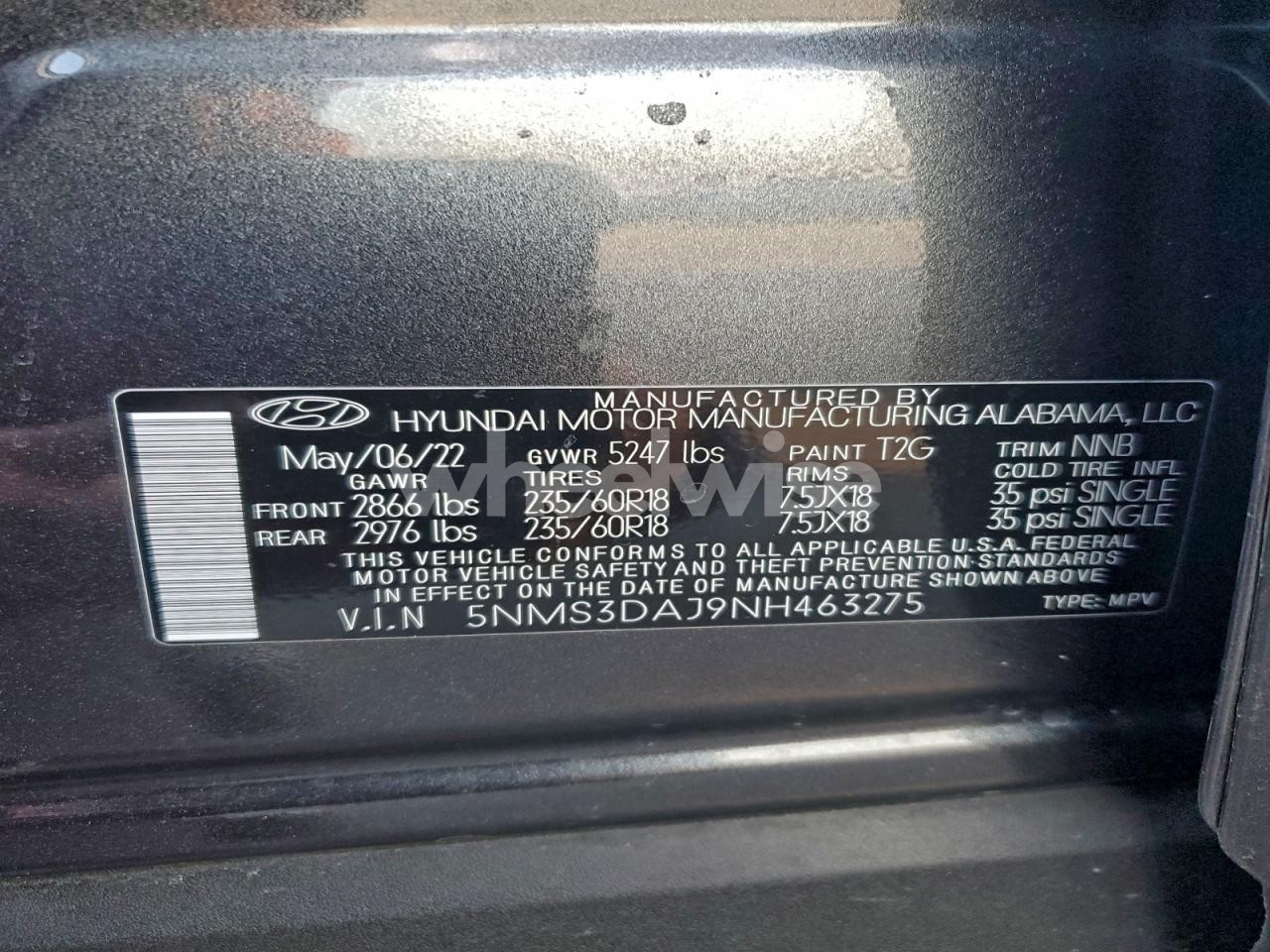 Photo 13 of 2022 HYUNDAI SANTA FE SEL (VIN 5NMS3DAJ9NH463275)