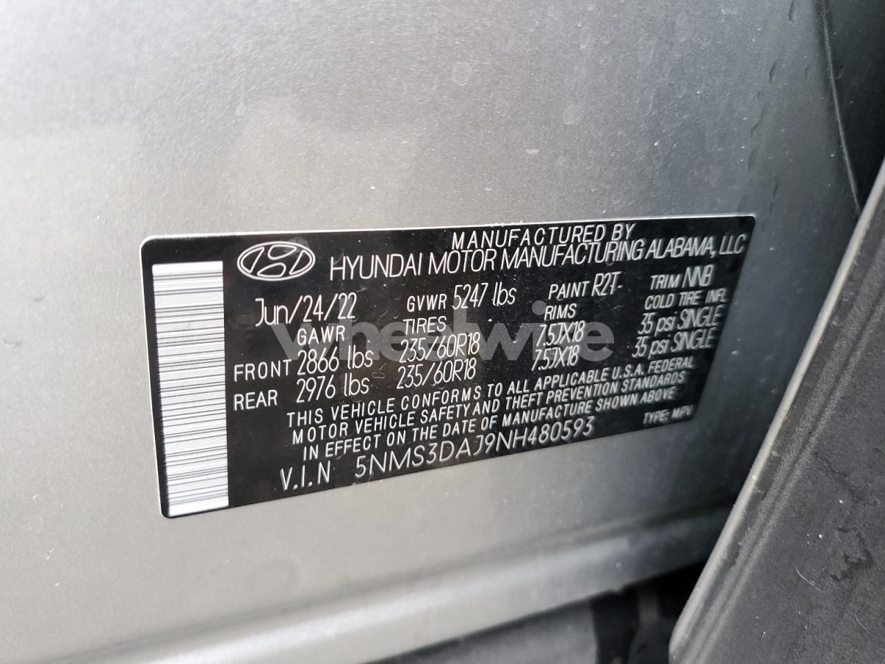 Photo 13 of 2022 HYUNDAI SANTA FE SEL (VIN 5NMS3DAJ9NH480593)