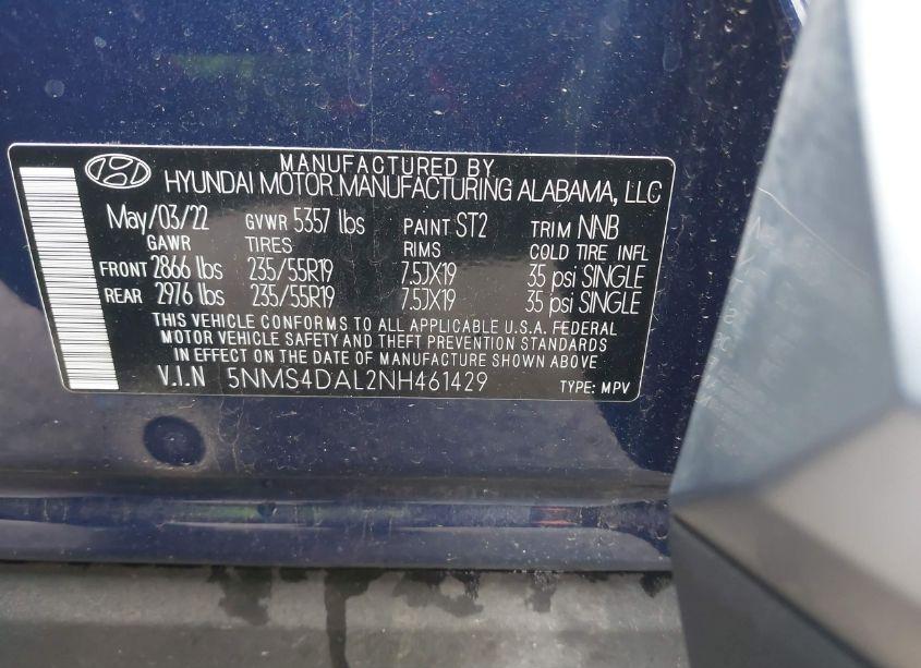 Photo 9 of 2022 Hyundai Santa FE LIMITED (VIN 5NMS4DAL2NH461429)